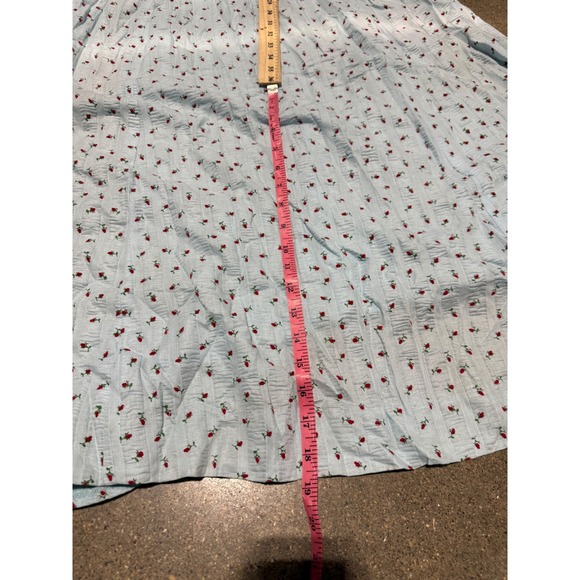 Vintage 1940's Seersucker Rose Floral Maxi Dress Lace Trim Prairie Cottagecore - Picture 6 of 7